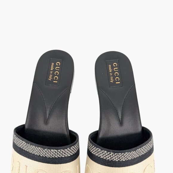Gucci Jane Black White Embroidered Logo Slide Mule Sandals Size 39 US 9 Women's - Picture 5 of 15